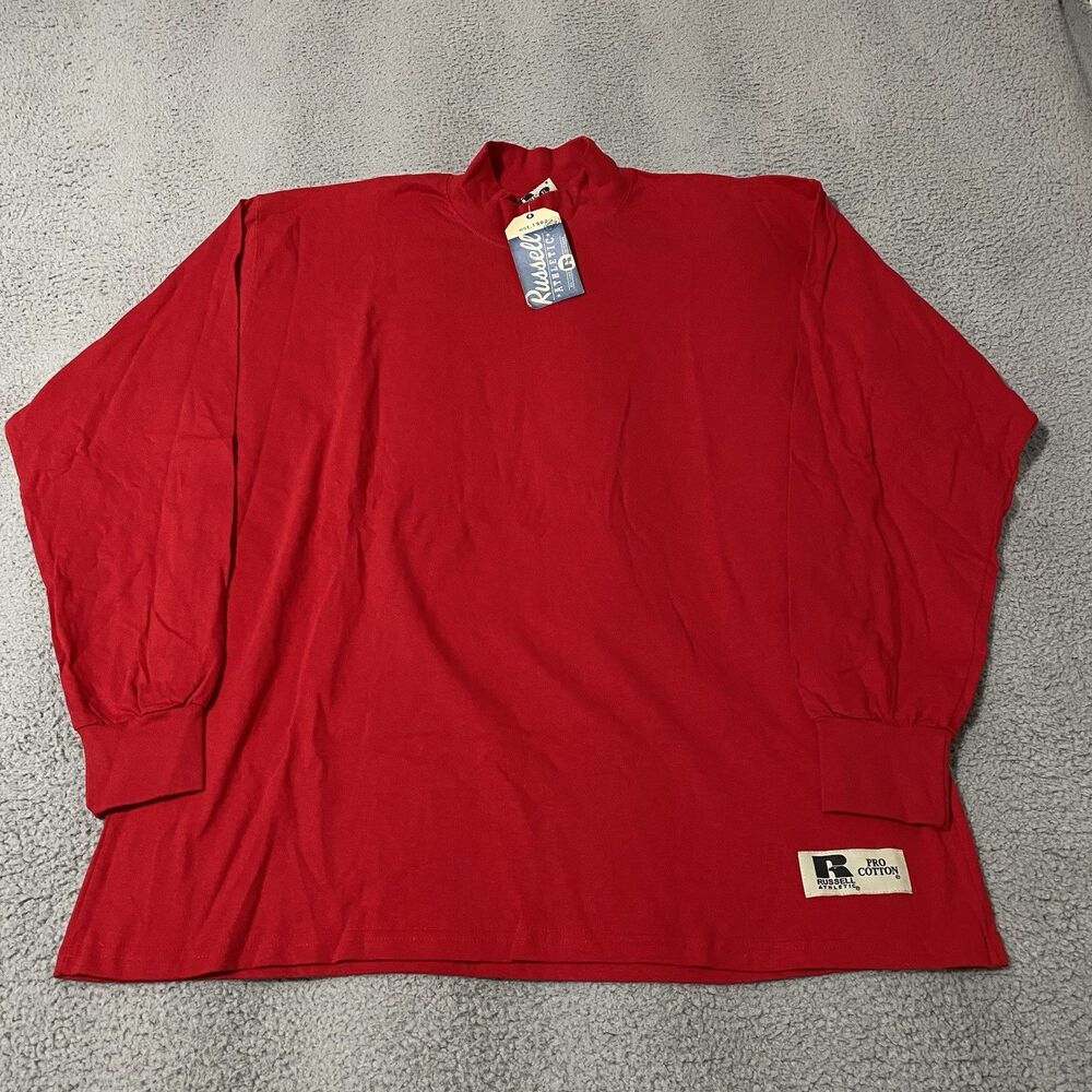 Vintage Russell Athletic Mock Neck Shirt Mens XL Red Pro Cotton Blank Y2K NEW